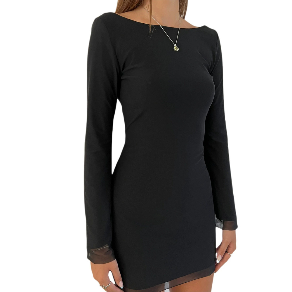 Forever 21 Long Sleeve Backless Mesh Dress Waist Cinching
